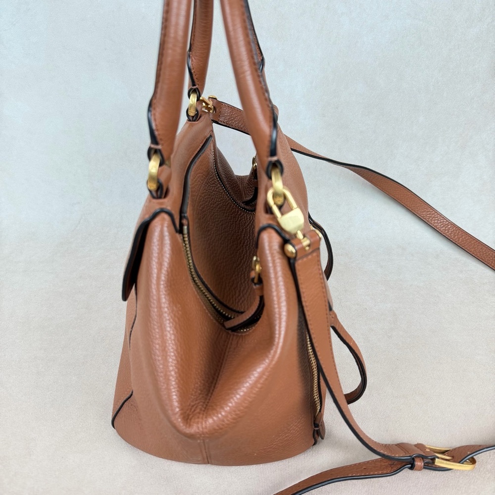 Tory Burch Brown Leather Half-Moon Top Handle Satchel Crossbody Bag - Picture 5 of 15